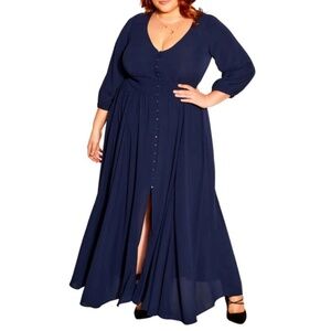 City Chic Women's Plus Size Desire 3/4 Sleeve V-Neck Maxi Dress